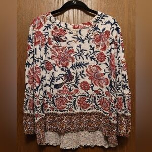 Lucky Brand Multicolor Peasant Style/Boho Top Made In India Size Large